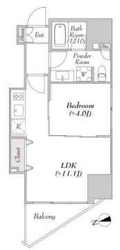 間取り10 1LDK 37.22㎡ 7階 賃料¥210,000 管理費¥20,000 敷金0ヶ月 礼金0ヶ月 1月中旬退去予定