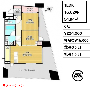 2LDK 58.84㎡ 7階 賃料¥260,000 管理費¥10,000 敷金1ヶ月 礼金1ヶ月 フルリノベーション