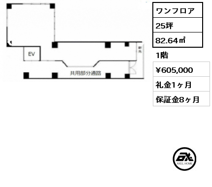 ワンフロア 82.64㎡  賃料¥605,000 礼金1ヶ月